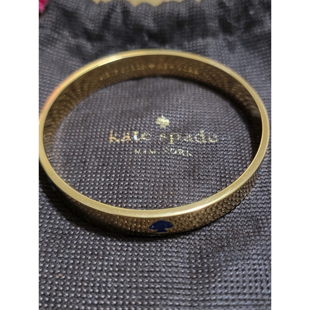 Kate Spade New Yk Heritage Spade Bangle Bracelet Gold Blue Enamel Logo Dust Bag